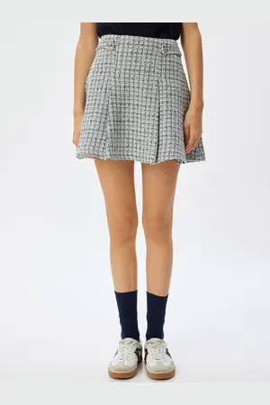 Koton Women Checked Pleated A-Line Mini Skirt
