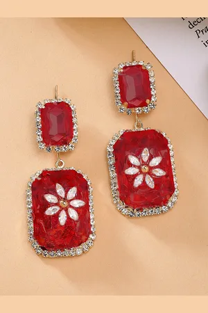 karatcart Gold-Plated Contemporary Rhinestone Studded Drop Earrings