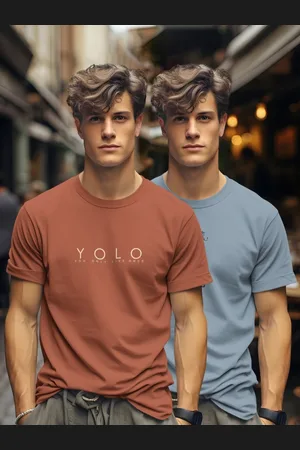 bullmer Men Pack Of 2 Graphic Printed Round Neck Cotton T-shirts