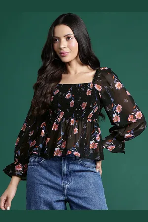 Deewa Women Floral Printed Puff Sleeve Georgette Casual Top