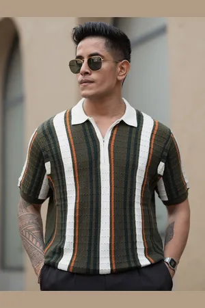 Powerlook Men Striped Polo Collar Cotton T-shirt
