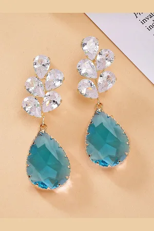 karatcart Gold-Plated Cubic Zirconia Studded Contemporary Drop Earrings