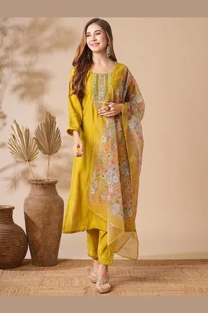 Lilots Floral Yoke Design Sequinned Kurta with Trousers & Dupatta
