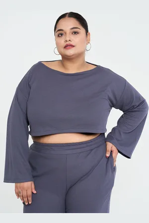 Spirit Animal Women Plus Size Solid Round Neck Crop T-shirt