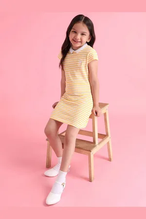 Ralph Lauren Girls Striped Peter Pan Collar A-Line Cotton Dress