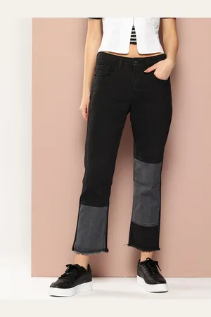 HARVARD Women Colourblock Straight Fit Frayed Jeans