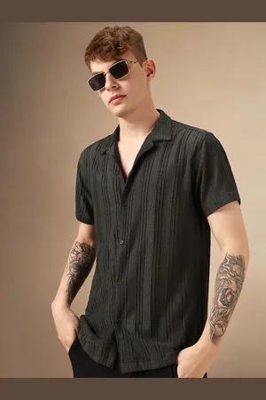 Dennis Lingo Men Cuban Collar Textured Relaxed Fit Casual Shirt
