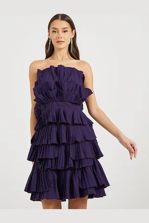 Styli Women Solid Off Shoulder Pleated Tiered Mini Dress