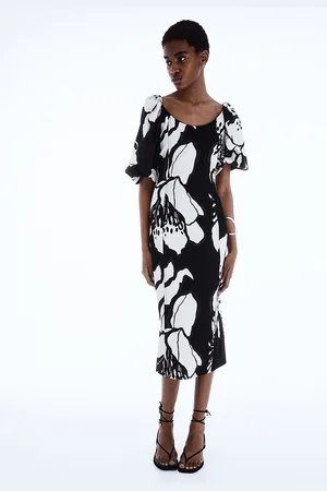 H&M Printed Balloon-Sleeved Dress