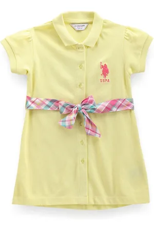 Ralph Lauren Girls Shirt Collar Puffed Sleeves Pure Cotton A-Line Dress