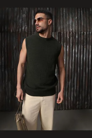High Star Men Relaxed fit stractured sleevless vest Pullover