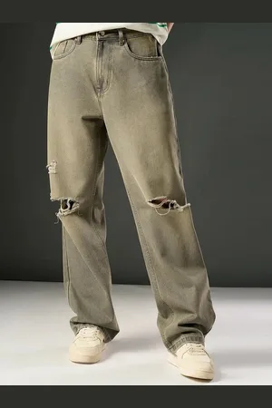 FREAKINS Men Jean Straight Fit Slash Knee Heavy Fade Cotton Jeans