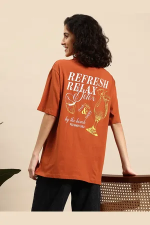 Mast & Harbour Women Typography Printed Pure Cotton Oversized T-shirt