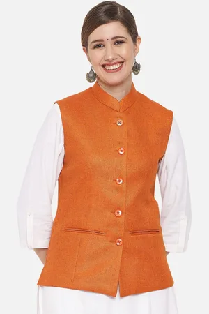 Kalini Mandarin Collar Woven Nehru Jacket