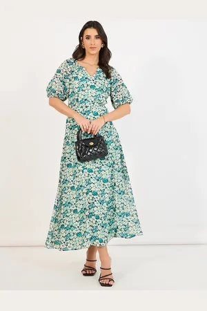 Styli Women Floral Printed V-Neck Short Sleeves A-Line Maxi Dress