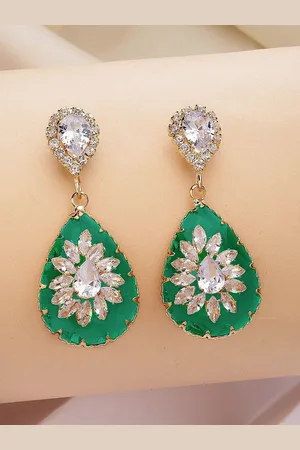 karatcart Gold-Plated Cubic Zirconia Studded Contemporary Drop Earrings