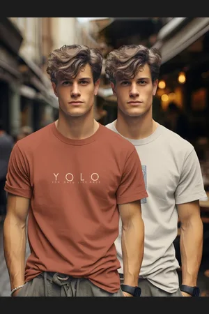 bullmer Men Pack Of 2 Graphic Printed Round Neck Cotton T-shirts