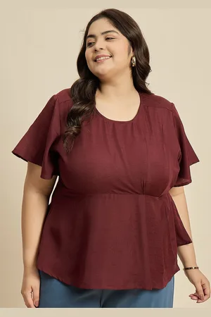 Sztori Women Plus Size Round Neck Short Sleeves Flared Sleeve Top