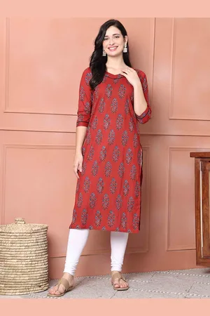 Rajnandini Ethnic Motifs Printed V-Neck Cambric Cotton Straight Kurta