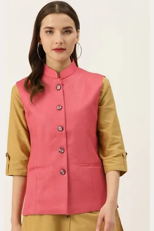 Kalini Women Mandarian Collar Woven Nehru Jacket