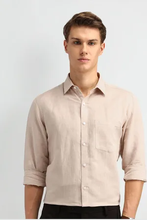 Arrow Men Classic Spread Collar Solid Linen Casual Shirt