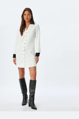 Koton Women Mandarin Collar Long Sleeves Shirt Dress
