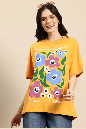Mast & Harbour Women Floral Printed Pure Cotton Oversized T-shirt