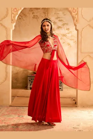 Bani Women Embroidered Thread Work Ready to Wear Lehenga & Blouse With Dupatta