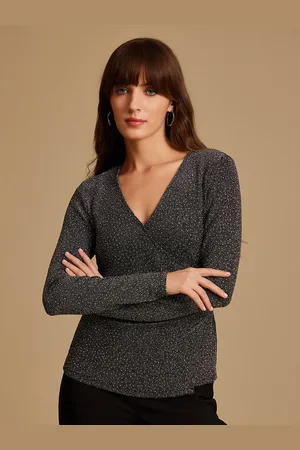 Kazo Women V-Neck Self Design Wrap Top