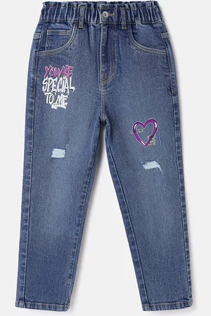 Benetton Girls Mid-Rise Low Distress Light Fade Jeans