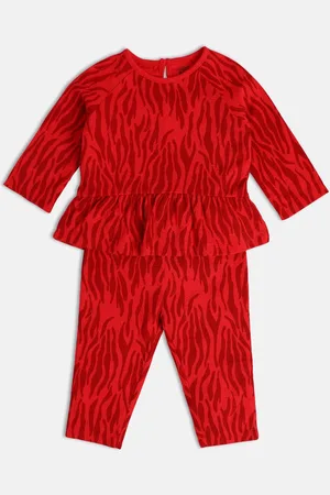 MINI KLUB Girls Printed Pure Cotton Top With Pyjamas