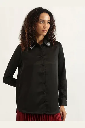 Benetton Women Spread Collar Solid Casual Shirt