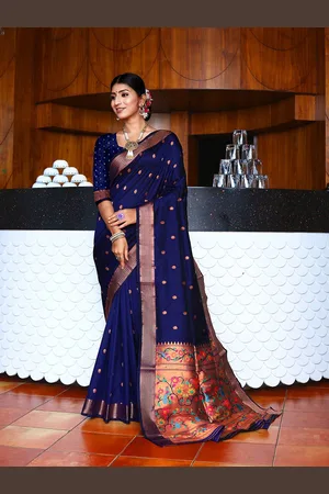 JustFashion Women Ethnic Motifs Zari Paithani Saree with Blouse Piece