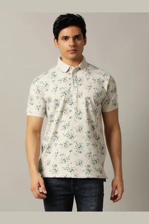 JADE BLUE Men Printed Polo Collar Tropical Raw Edge Slim Fit T-shirt