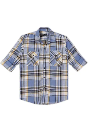 CAVIO Boys Comfort Spread Collar Tartan Checked Cotton Casual Shirt