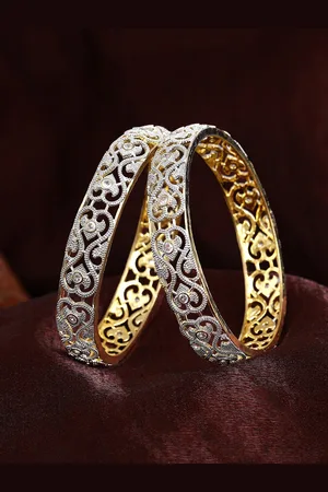 ESTELE Set Of 2 Gold-Plated Crystals Studded Bangles
