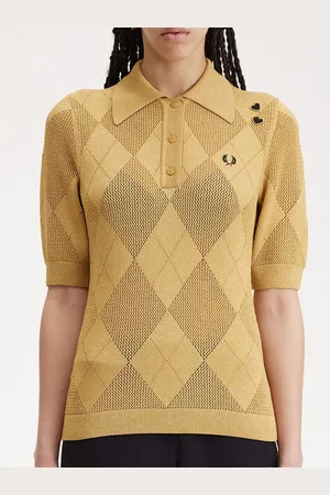 Fred Perry Women Checked Mandarin Collar Pockets T-shirt
