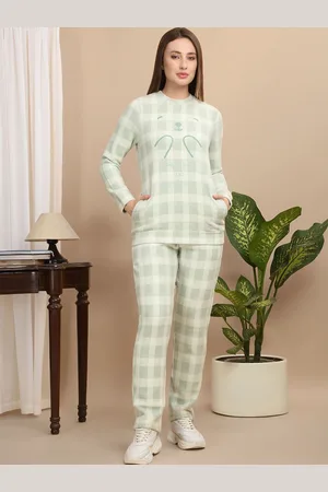 Sweet Dreams Women Checked Round Neck Long Sleeves Mid-Rise Tracksuit