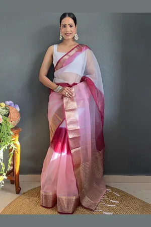 Kalini Tie and Dye Zari Organza Saree