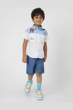 Nauti Nati Boys Striped Pure Cotton Shirt and Shorts