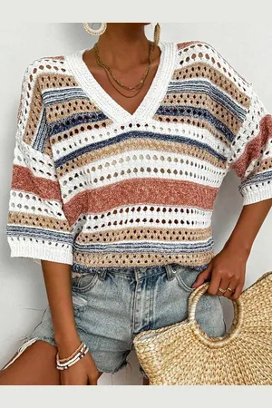 HERE&NOW Women Self Design Open Knit Pullover Sweater