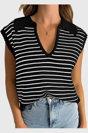 HERE&NOW Women Striped Cap Sleeves Winter Top