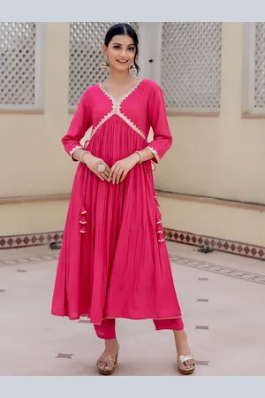 HERE&NOW V-Neck Empire Gotta Patti Dobby Weave Anarkali Kurta With Trouser