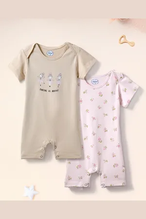 Nauti Nati Infant Girls Pack Of 2 Cotton Printed Rompers