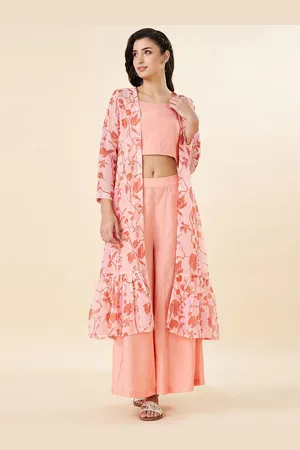 Pantaloons Shoulder Straps Top With Plalazzo & Shrug