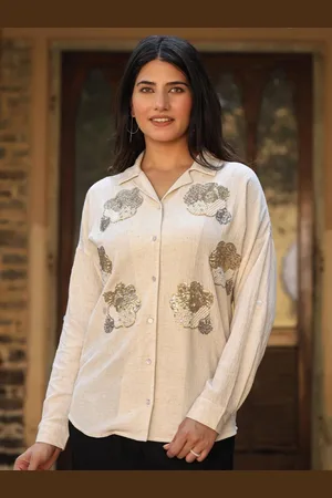Juniper Women Classic Spread Collar Solid Casual Shirt