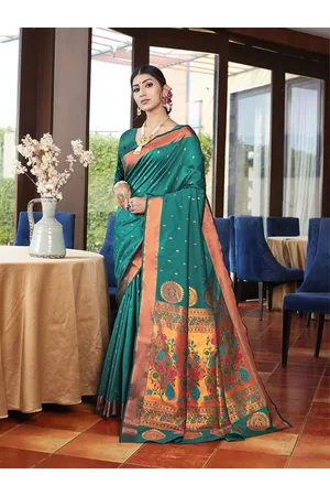 JustFashion Women Woven Design Zari Paithani Saree With Blouse Piece