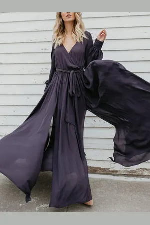 HERE&NOW Women V-Neck Puff Sleeve Maxi Dress