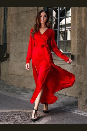 HERE&NOW Women V-neck Cuffed Sleeve Maxi Dress