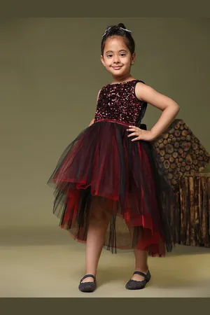 Toy Balloon Kids Girls Boat Neck Self Design Sequined Embellished Fit & Flare Dress